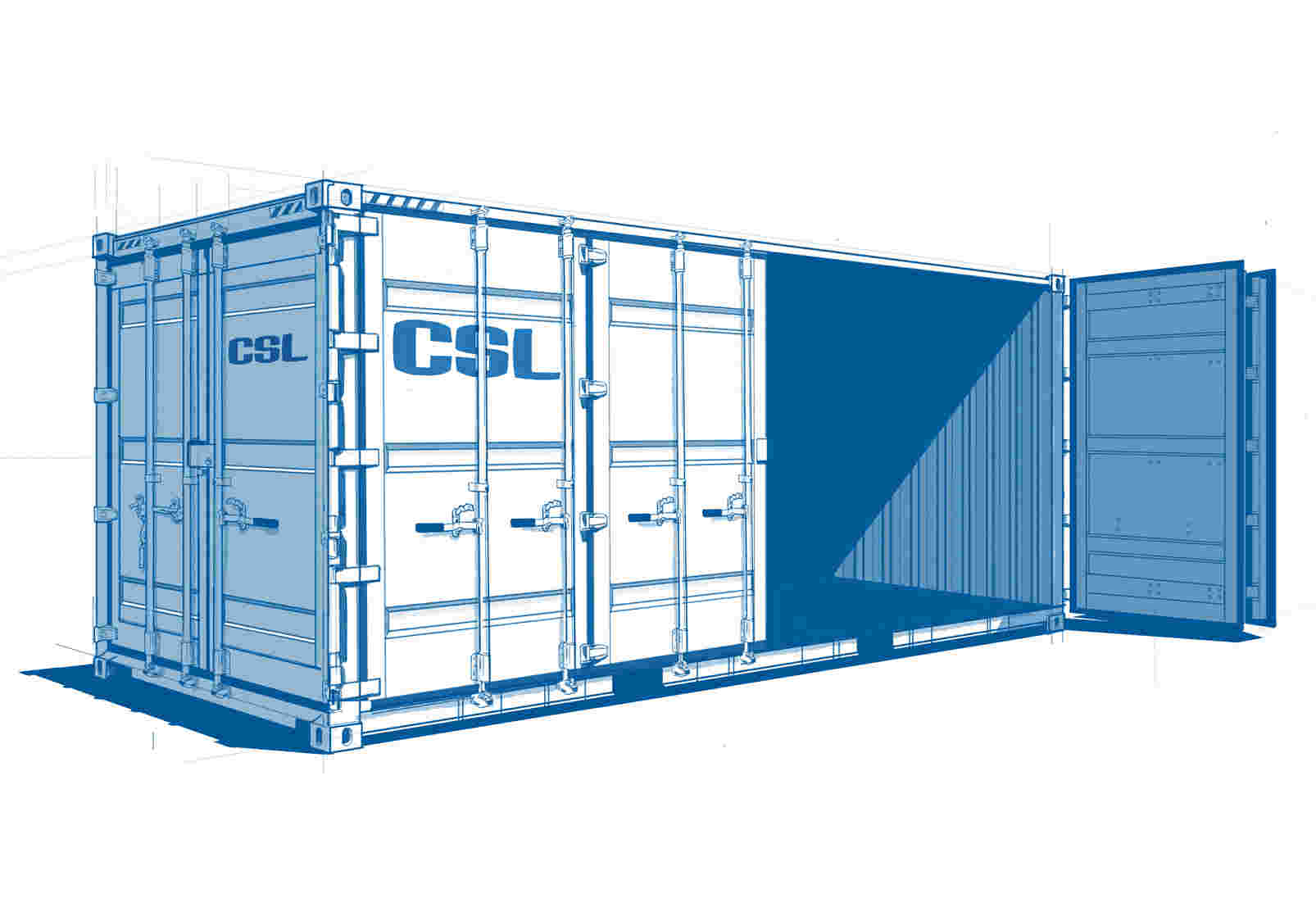 20ft Side Opening Shipping Container - line drawing - SCF