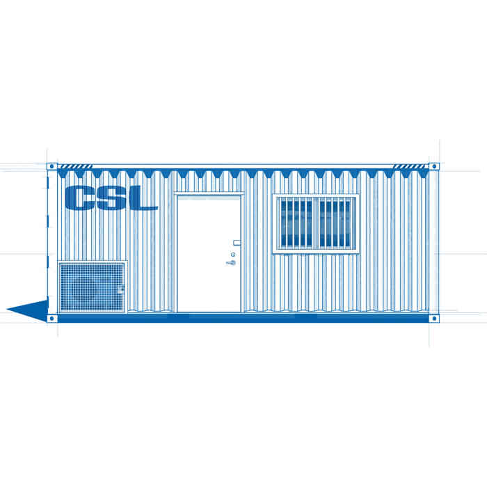 Side on view of a 20ft portable building