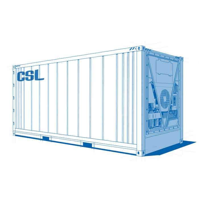 A front angled view of CSL's 20ft Cool Room from the motor end